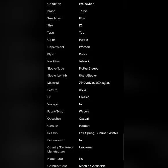 💕Torrid VELVET SPLIT NECK FLUTTER SLEEVE TOP Purple Size 1 - Picture 5 of 6